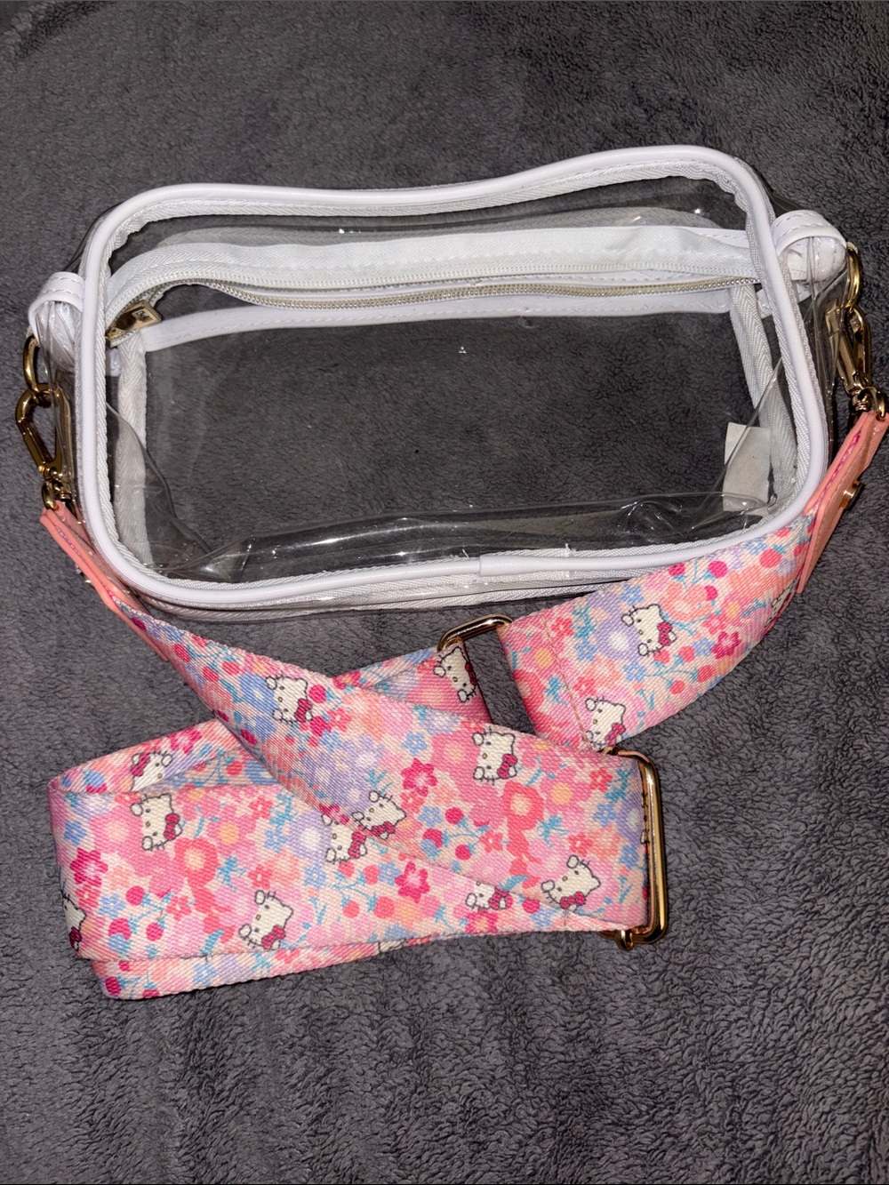 Clear Crossbody Bag with Hello Kitty Pink Floral Adjustable Strap